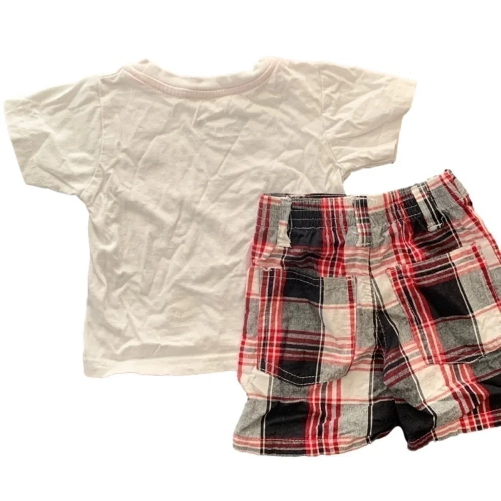 Street Property Authentic Black Red Plaid Short Sleeve Short Set Size 12Mos